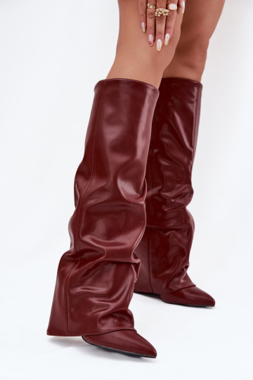 Women's insulated knee-high boots with heels in burgundy Elivira 2