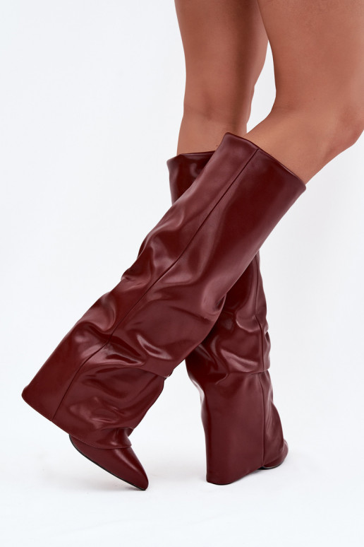 Women's insulated knee-high boots with heels in burgundy Elivira