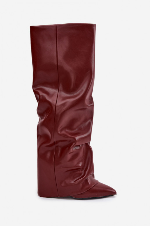 Women's insulated knee-high boots with heels in burgundy Elivira