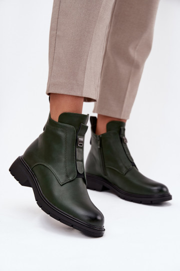 Warm women's ankle boots with decorative details in khaki Roselle
