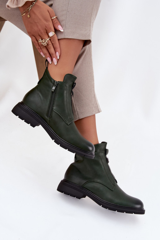 Ocieplane botki damskie z ozdobnymi detalami w kolorze khaki Roselle