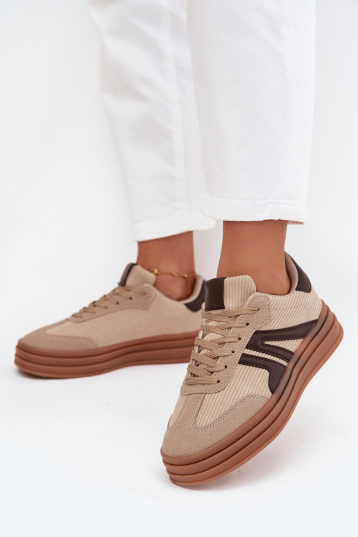Beżowe welurowe sneakersy z platformą Corynelle