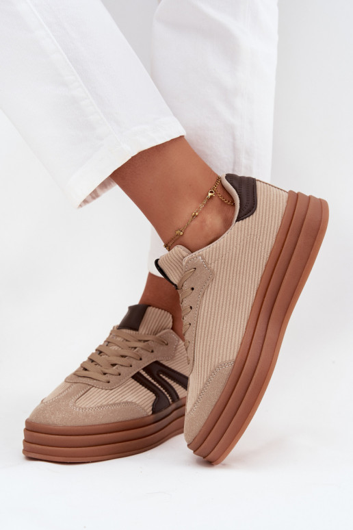 Beżowe welurowe sneakersy z platformą Corynelle