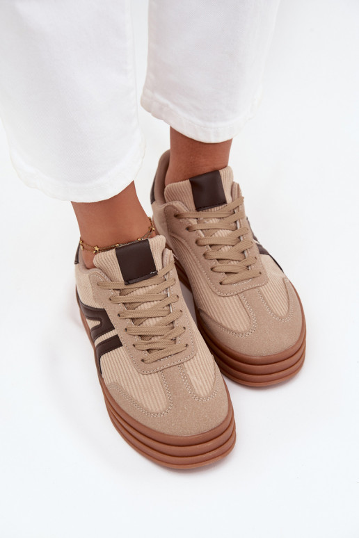 Beżowe welurowe sneakersy z platformą Corynelle
