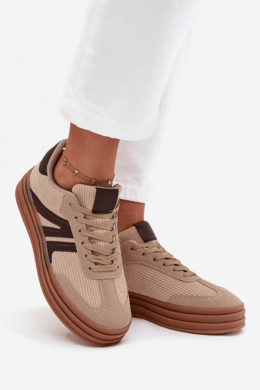 Beżowe welurowe sneakersy z platformą Corynelle