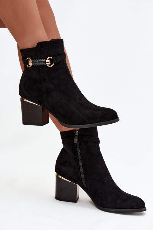 Warm women's ankle boots with heels and decorated heels, black Galissa