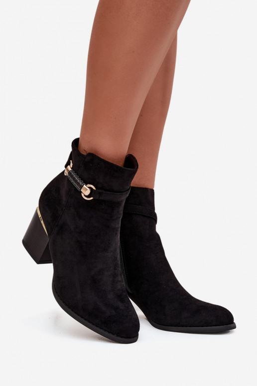 Warm women's ankle boots with heels and decorated heels, black Galissa