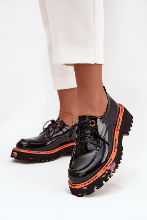 Black leather shoes with a patent effect Artiker 57C0176