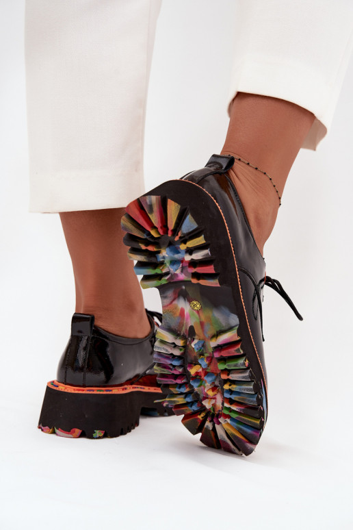 Black leather shoes with a patent effect Artiker 57C0176