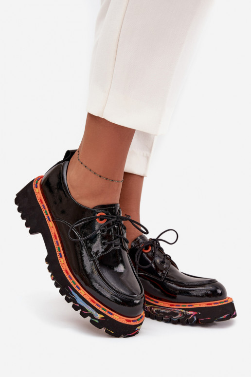 Black leather shoes with a patent effect Artiker 57C0176