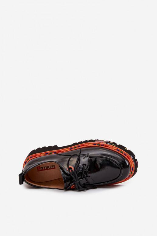 Black leather shoes with a patent effect Artiker 57C0176