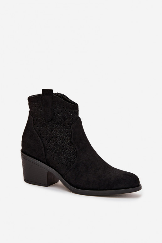 Black women's ankle boots with cut-out elements and heels S.Barski HY52-529