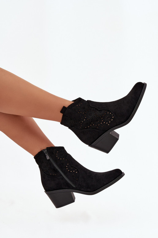 Black women's ankle boots with cut-out elements and heels S.Barski HY52-529