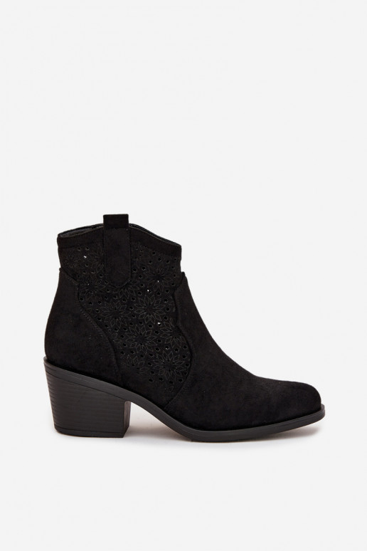 Black women's ankle boots with cut-out elements and heels S.Barski HY52-529