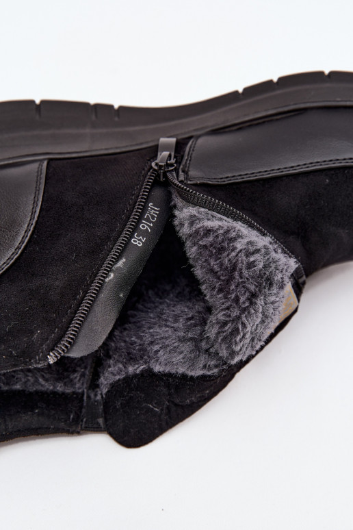 Warm women's ankle boots with fur inside, black Breena