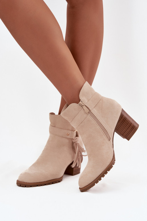 Ivory women's ankle boots with fringes Rosabella