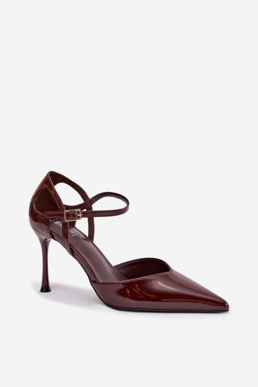 Patent effect high heels with straps CzekoladoĮe Tarilin