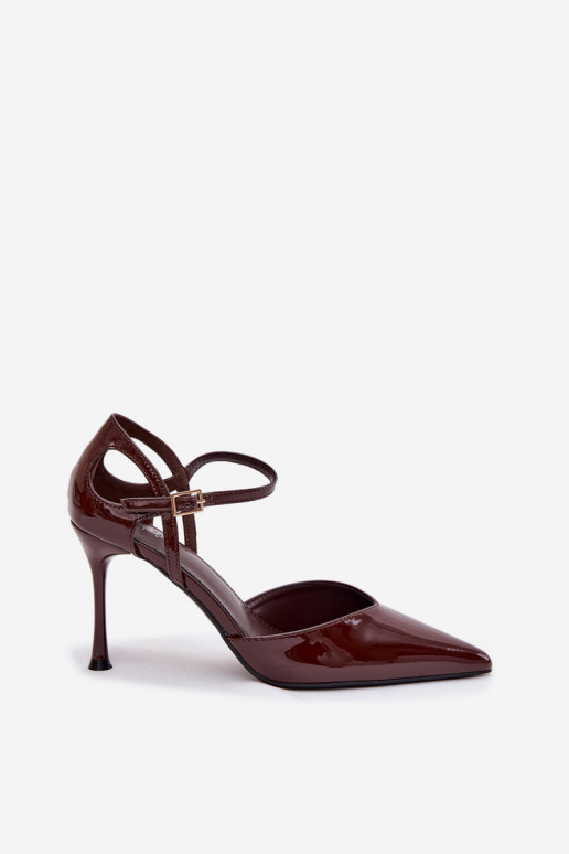 Patent effect high heels with straps CzekoladoĮe Tarilin