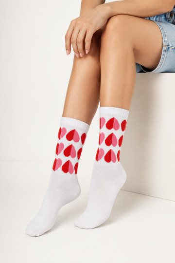 Women's Socks Hearts White