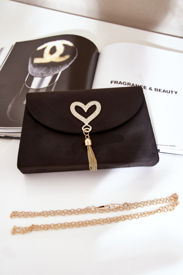 Black envelope bag with decorative hearts in faux suede Evilinas
