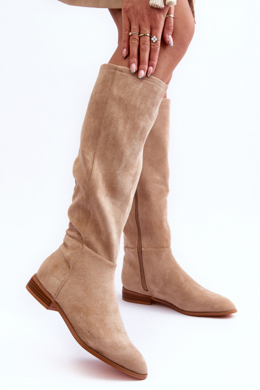 Suede knee-high boots with wide heels in sand Eelin