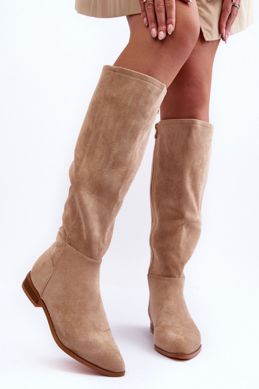 Suede knee-high boots with wide heels in sand Eelin