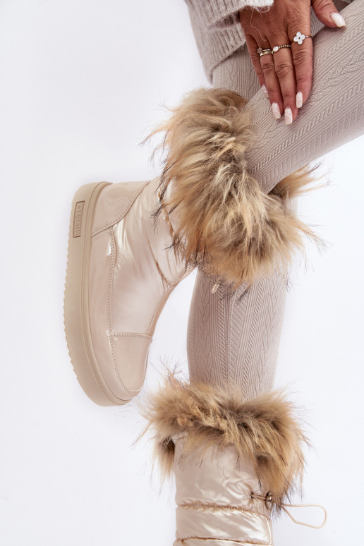 Women's snow boots with fur in sand Big Star MM274380