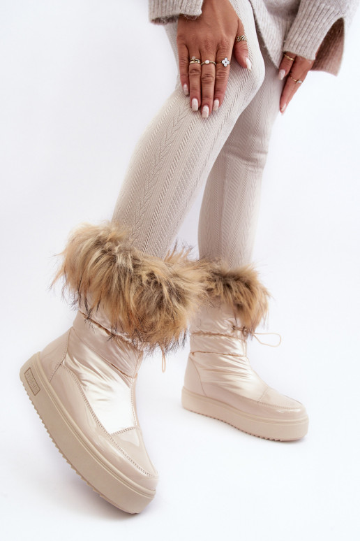 Women's snow boots with fur in sand Big Star MM274380