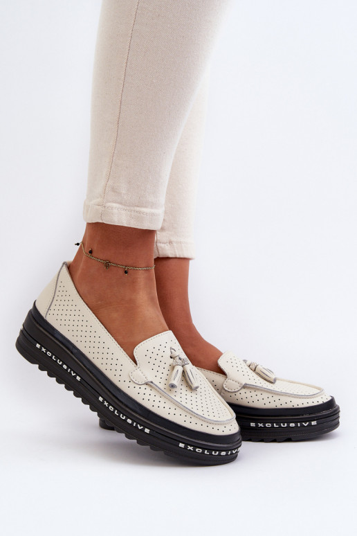 Women's moccasins in faux leather on a platform in sand Assetnima