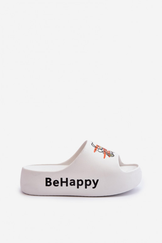 Women's slippers on a thick sole with a teddy bear in light white Serefina