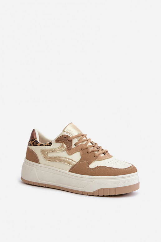Women's sneakers in faux leather with platform and leopard patterns in sand Henizore