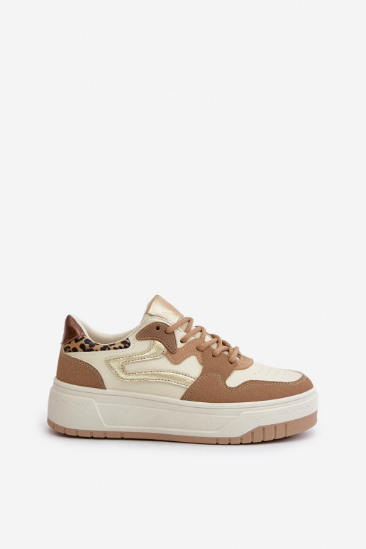 Damskie sneakersy z sztucznej skóry z platformą i wzorami w panterkę w kolorze piaskowym Henizore