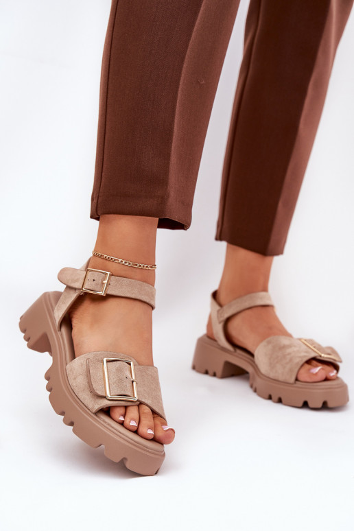 Women's sandals in faux suede with buckles in sand Gofielle