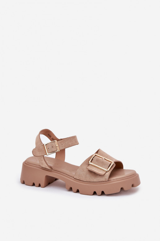 Women's sandals in faux suede with buckles in sand Gofielle