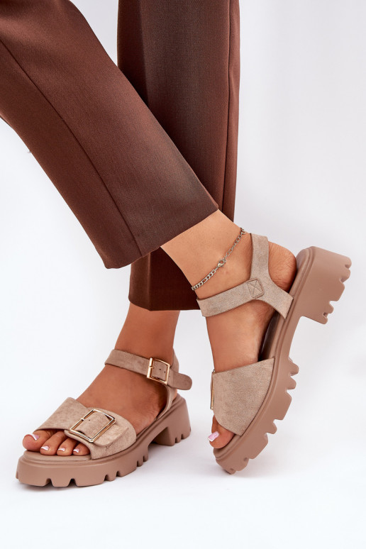 Women's sandals in faux suede with buckles in sand Gofielle