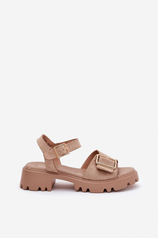 Women's sandals in faux suede with buckles in sand Gofielle