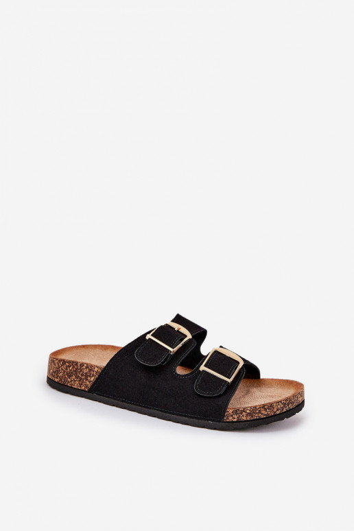 Women's slippers with platform in gold with buckles in black Lisavionea