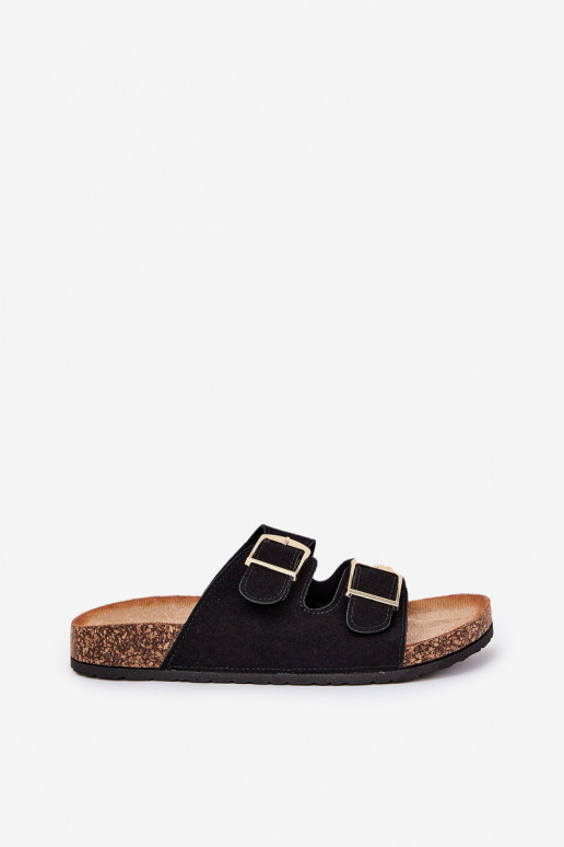 Women's slippers with platform in gold with buckles in black Lisavionea