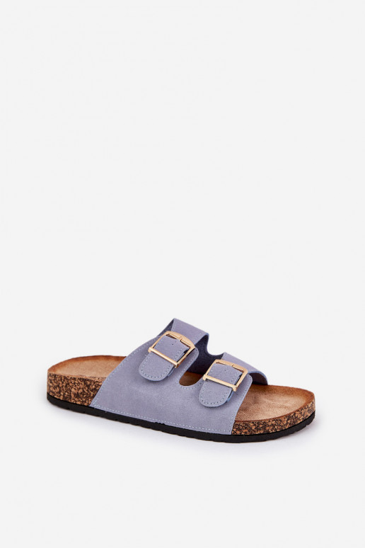 Women's slippers with platform in gold with buckles in blue Lisavionea