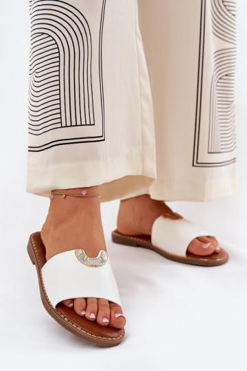 Women's slippers in faux leather with decorative details in white Mevith