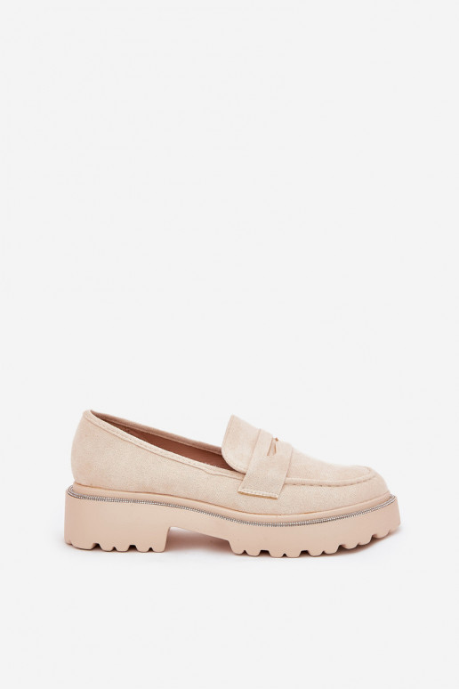 Sand-colored women's moccasins made of faux suede with shiny eyelets Nilamla