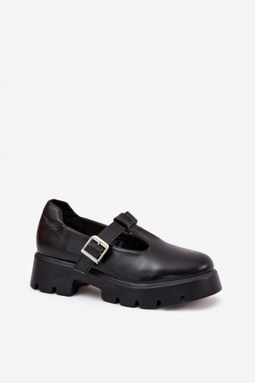 Czarne buty damskie z klamrami na platformie Venda