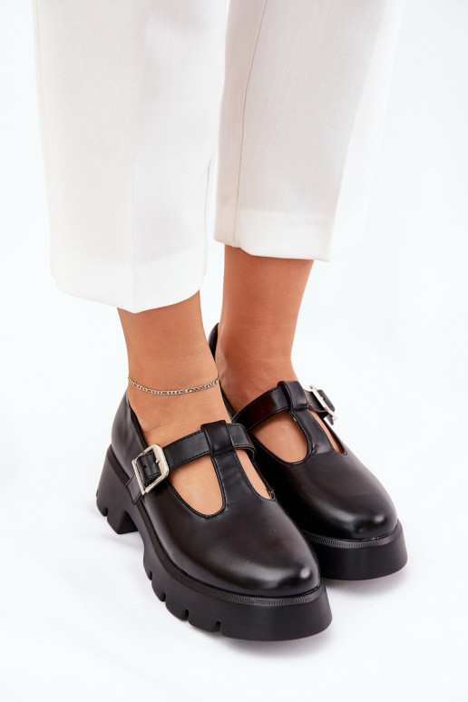 Czarne buty damskie z klamrami na platformie Venda
