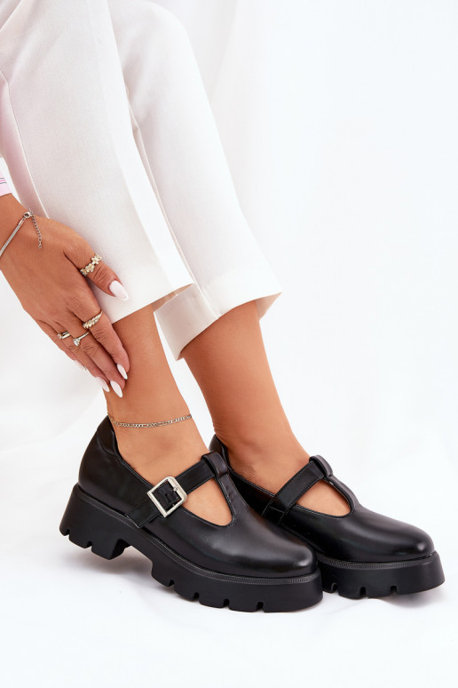 Czarne buty damskie z klamrami na platformie Venda