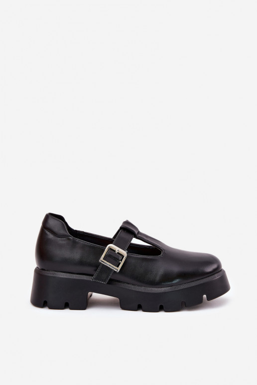 Czarne buty damskie z klamrami na platformie Venda