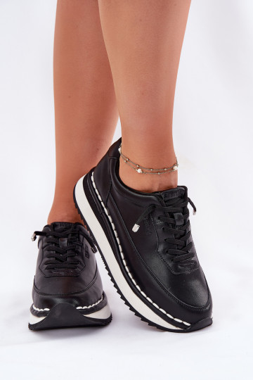 Black women's sneakers made of leather with platform Big Star RR274A335