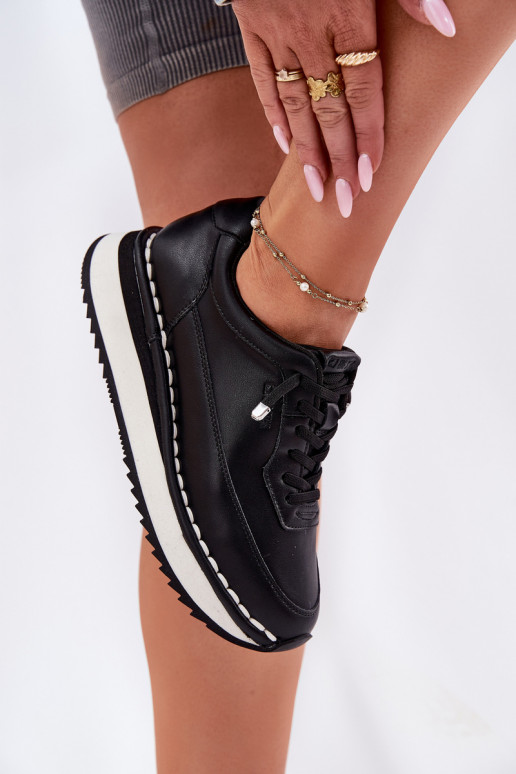 Black women's sneakers made of leather with platform Big Star RR274A335