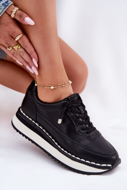 Czarne damskie sneakersy ze skóry na platformie Big Star RR274A335