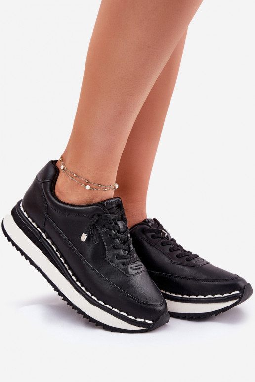 Black women's sneakers made of leather with platform Big Star RR274A335