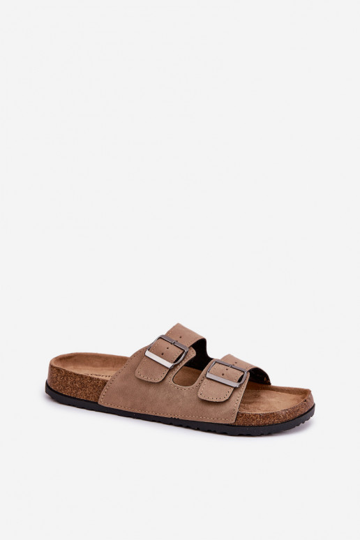Sand-colored women's slippers with buckles on the platform Galurena